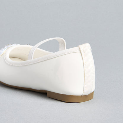 Floral Embellished Ballerina Shoes with Elasticated Strap