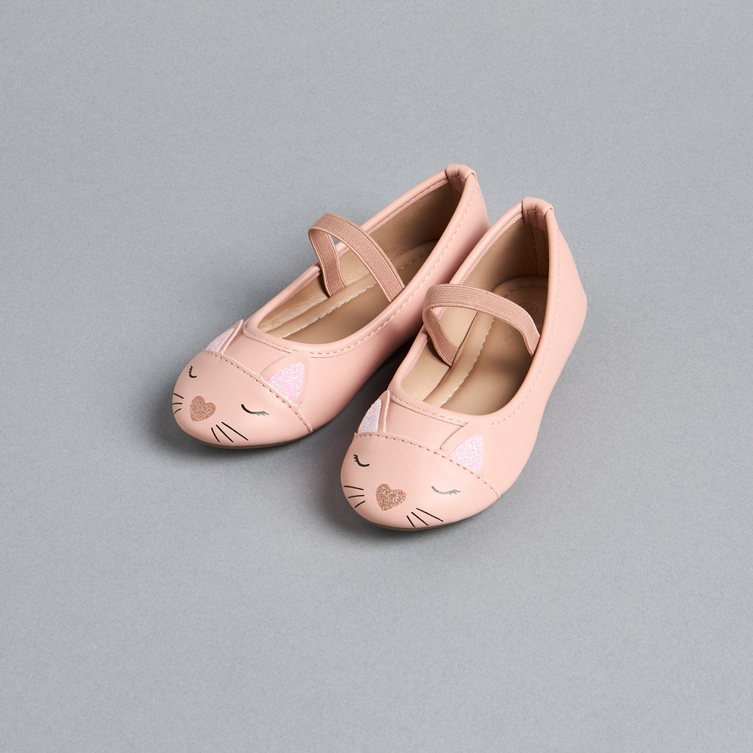 Cat Face Embellished Ballerina Shoes with Elasticated Strap