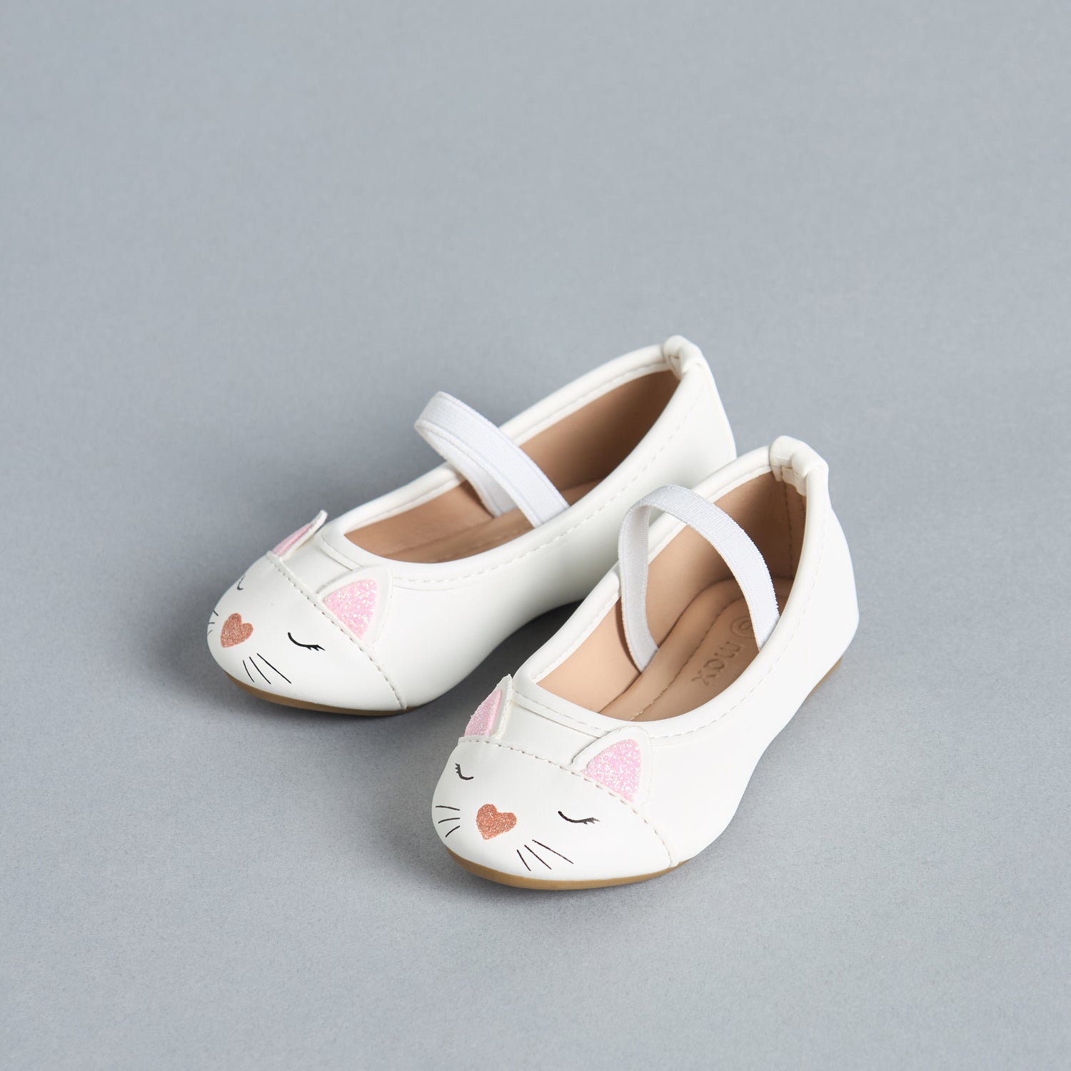 Cat Face Embellished Ballerina Shoes with Elasticated Strap