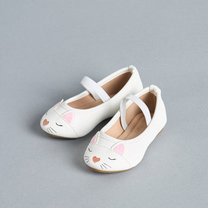 Cat Face Embellished Ballerina Shoes with Elasticated Strap