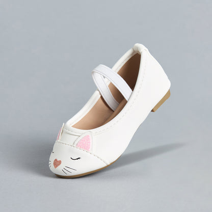 Cat Face Embellished Ballerina Shoes with Elasticated Strap