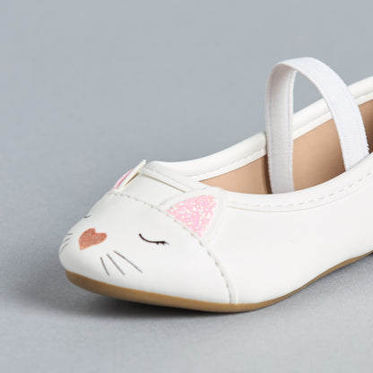 Cat Face Embellished Ballerina Shoes with Elasticated Strap