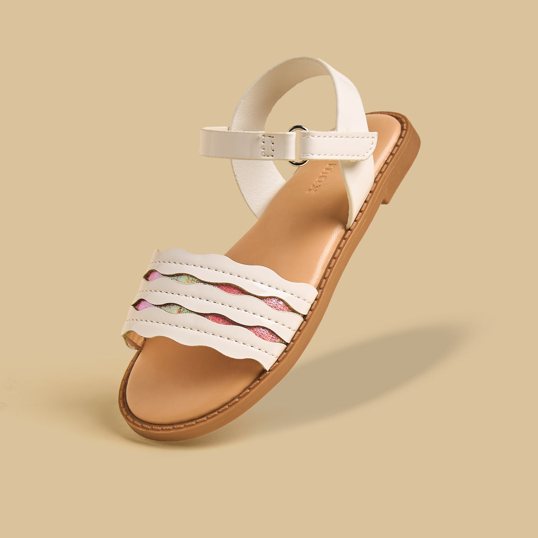 Textured Sandals with Hook and Loop Closure - White / 23