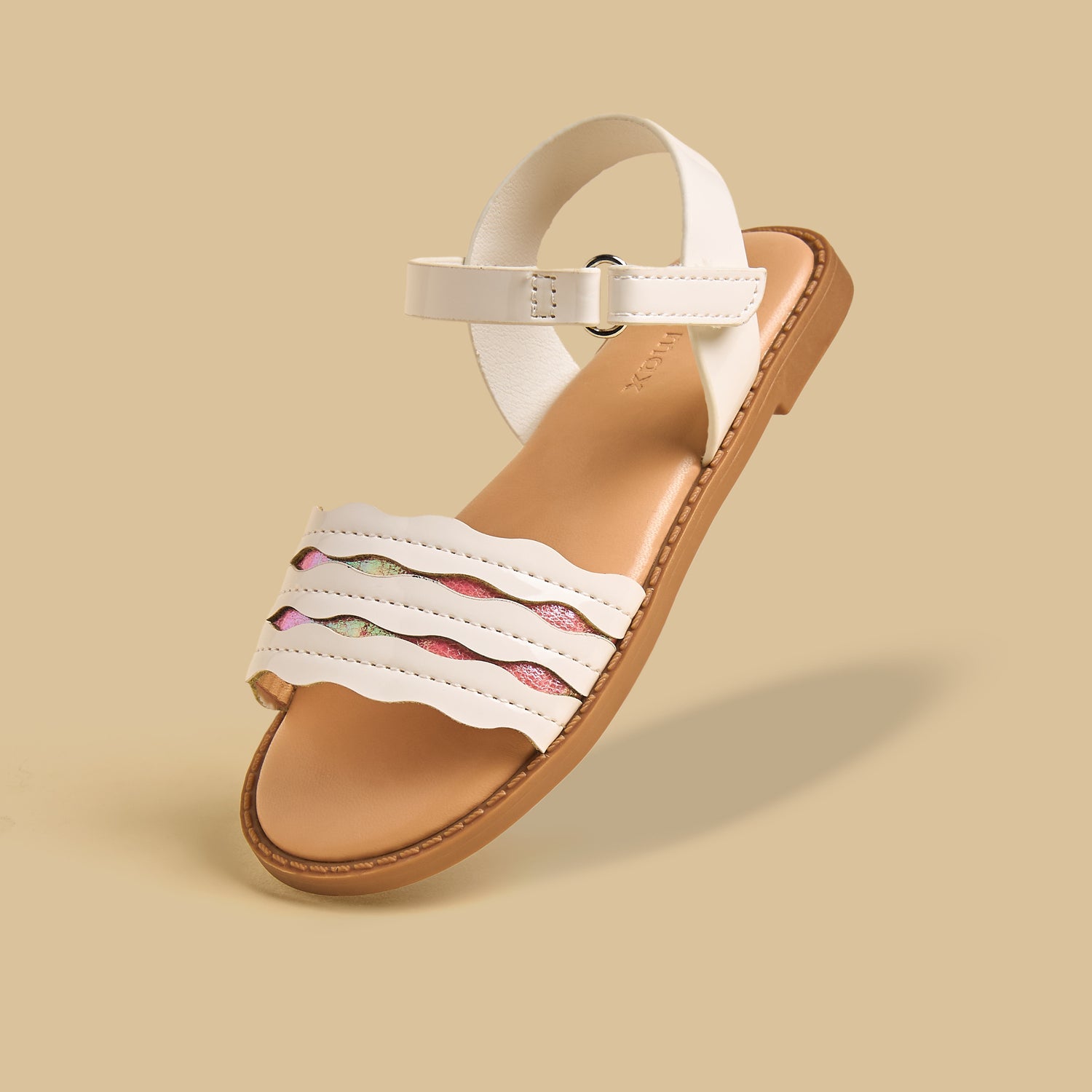 Textured Sandals with Hook and Loop Closure - White / 23