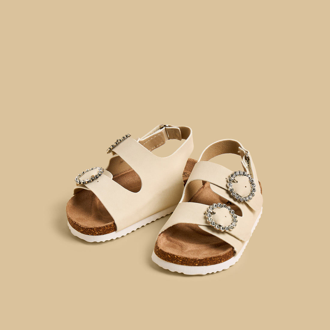 Embellished Buckle Sandals with Hook and Loop Closure