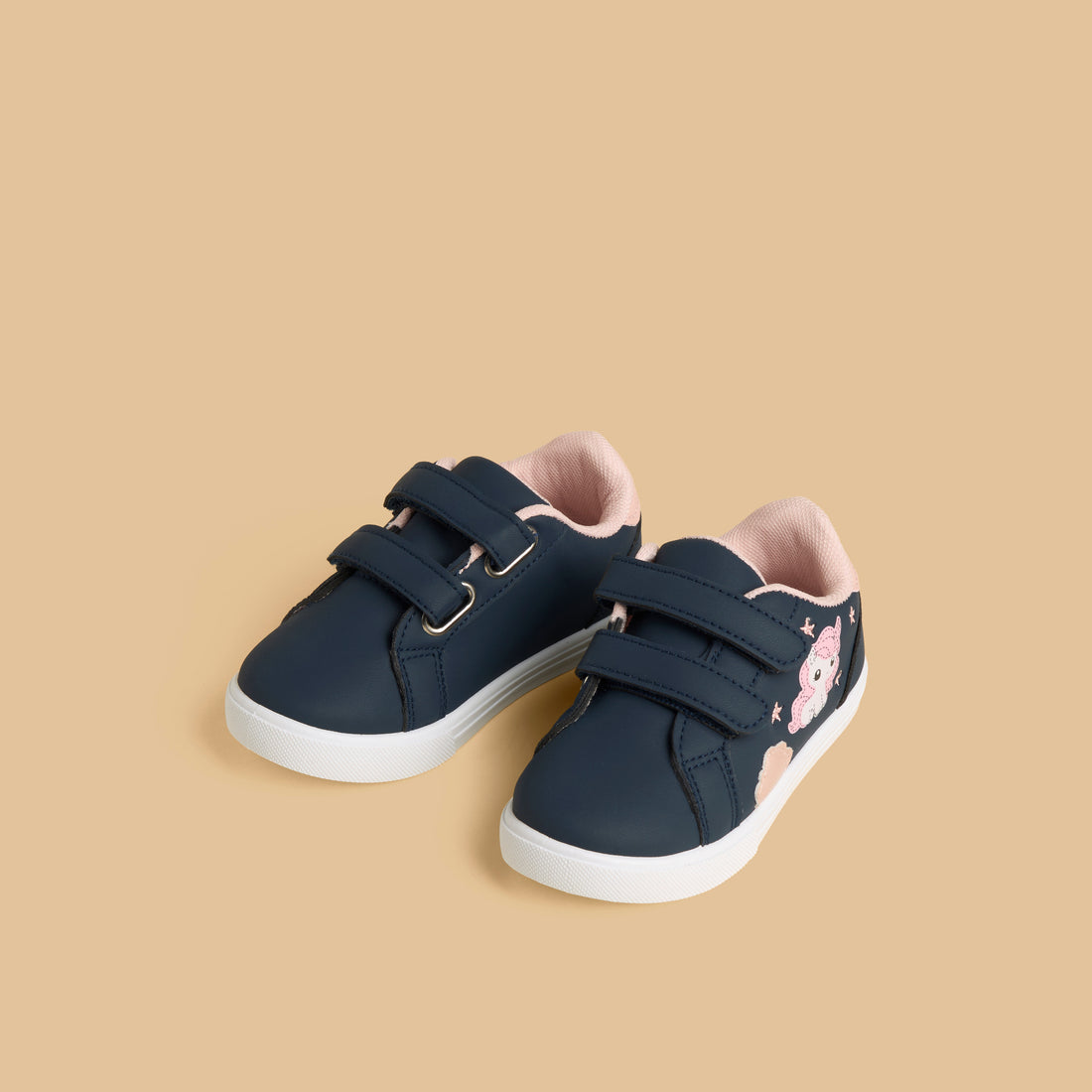 Unicorn Print Sneakers with Hook and Loop Closure - White / 20