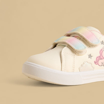 Unicorn Print Sneakers with Hook and Loop Closure