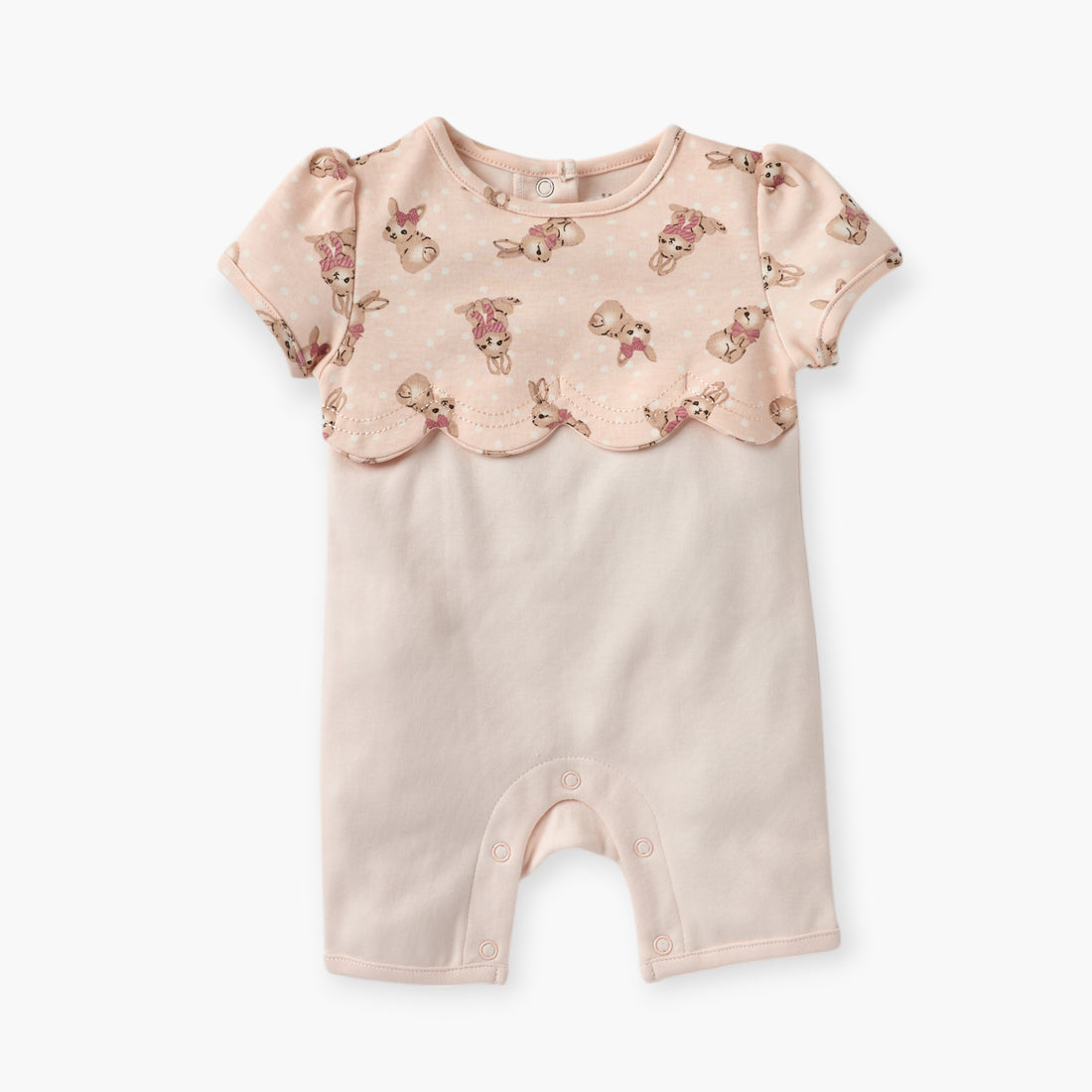 Juniors Bunny Print Romper with Short Sleeves - Pink / 12-18 mths