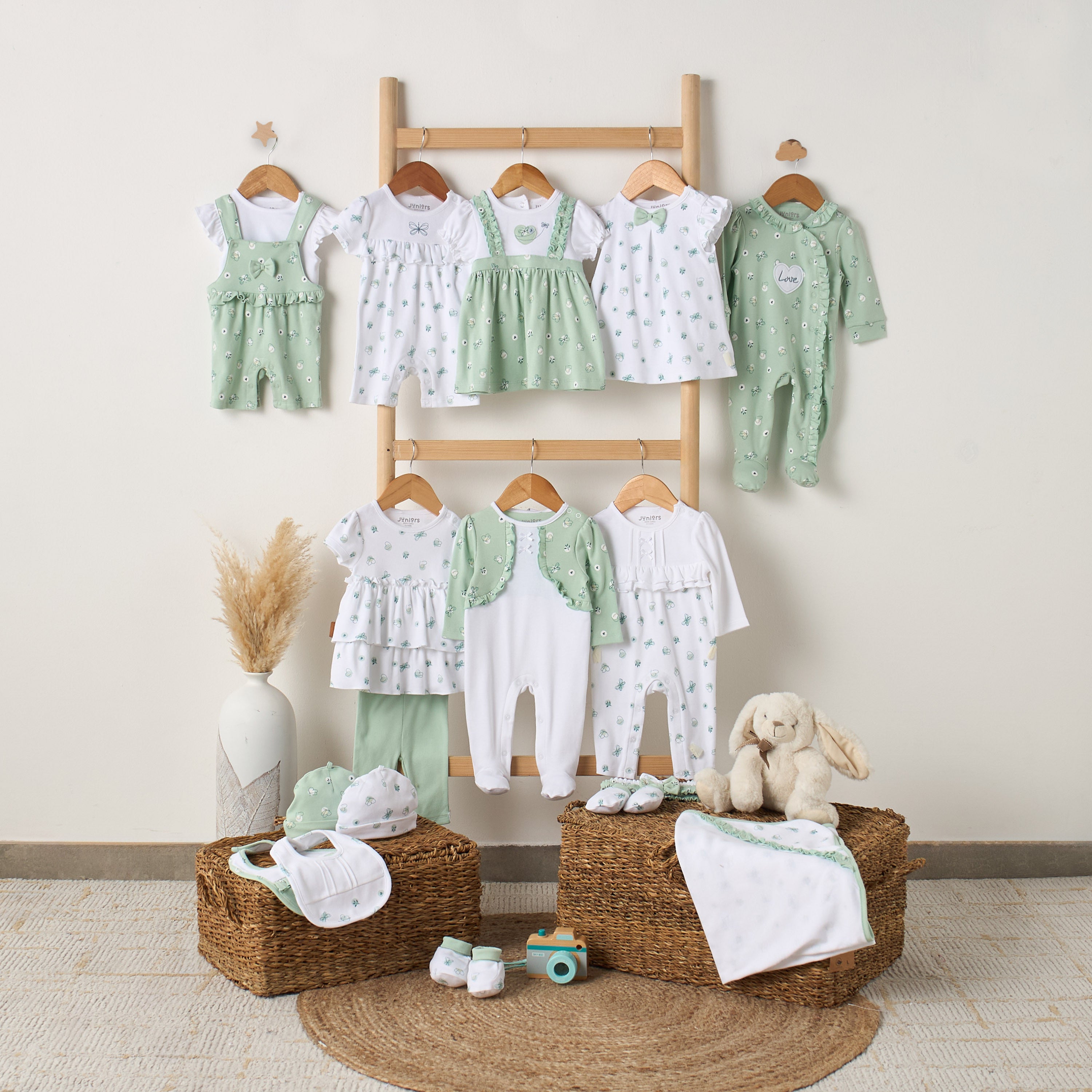 Juniors Cotton Round Neck Long Sleeves Sleepsuit with Bolero Overlay