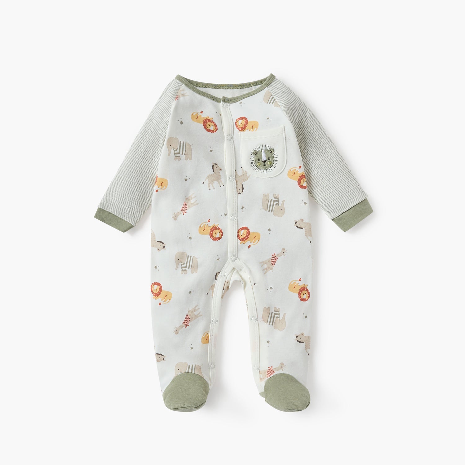 Juniors Animal Print Sleepsuit with Long Sleeves - Cream / 9-12 mths