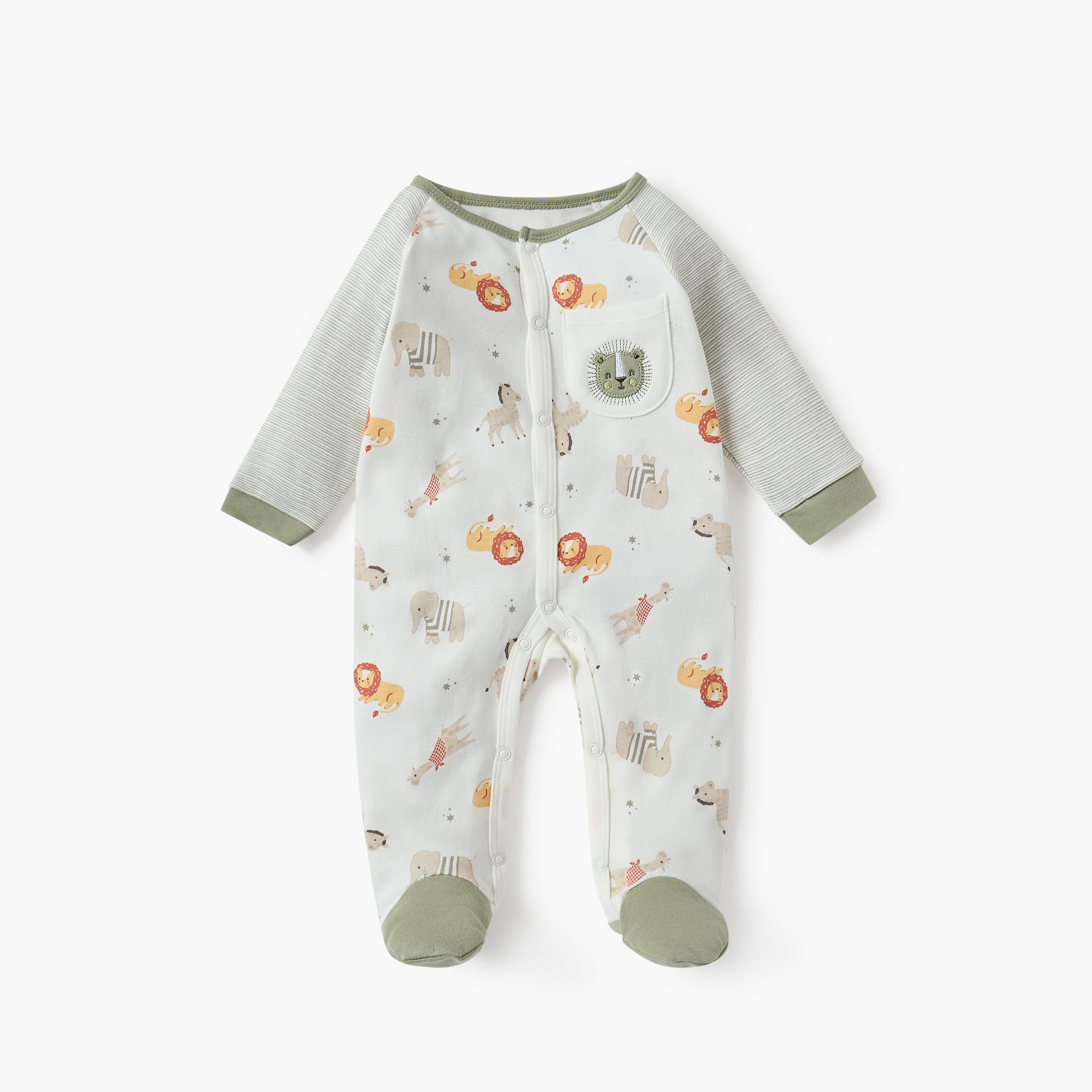 Juniors Animal Print Sleepsuit with Long Sleeves - Cream / 9-12 mths