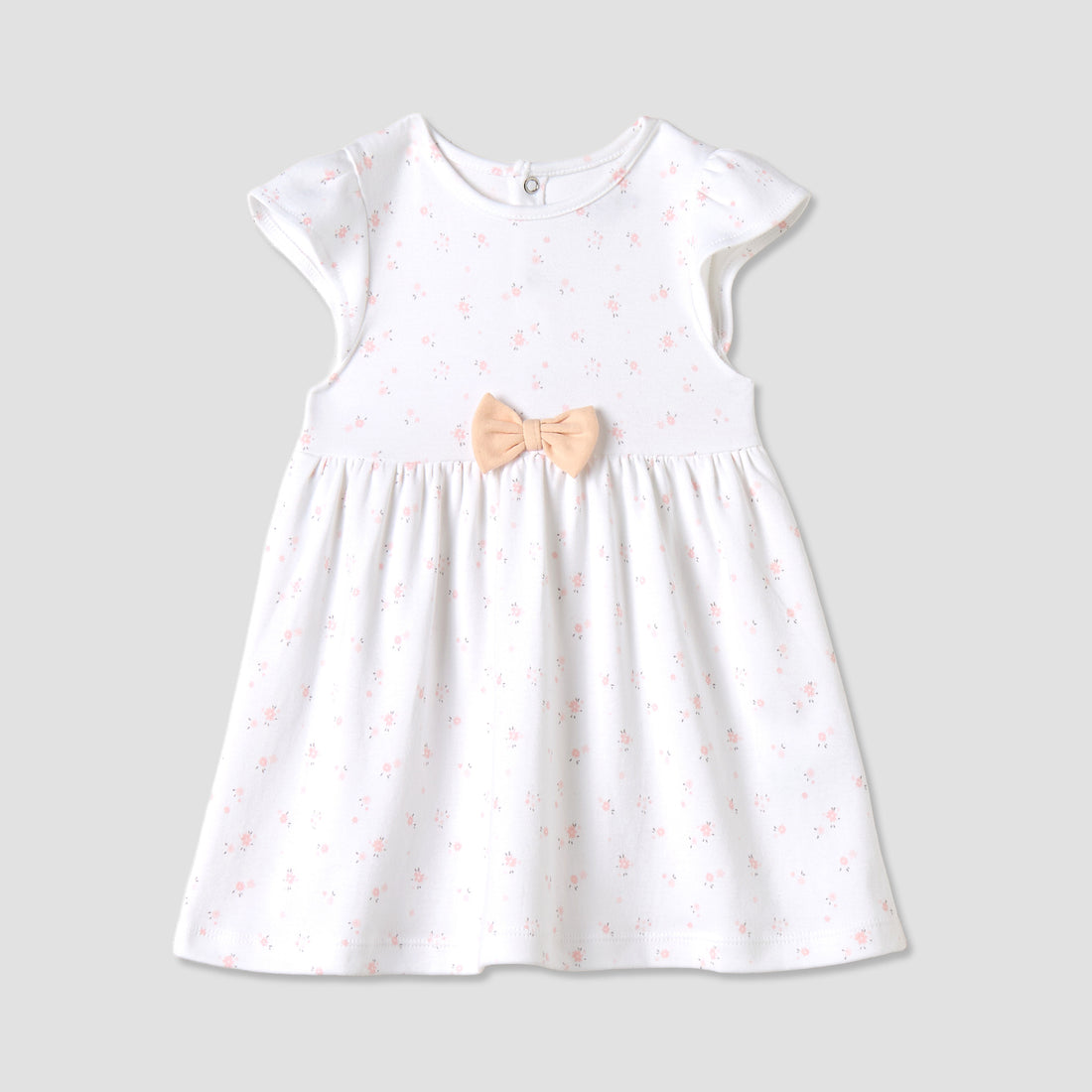 Juniors All-Over Floral Print A-line Dress with Bow Detail - White / 12-18 mths