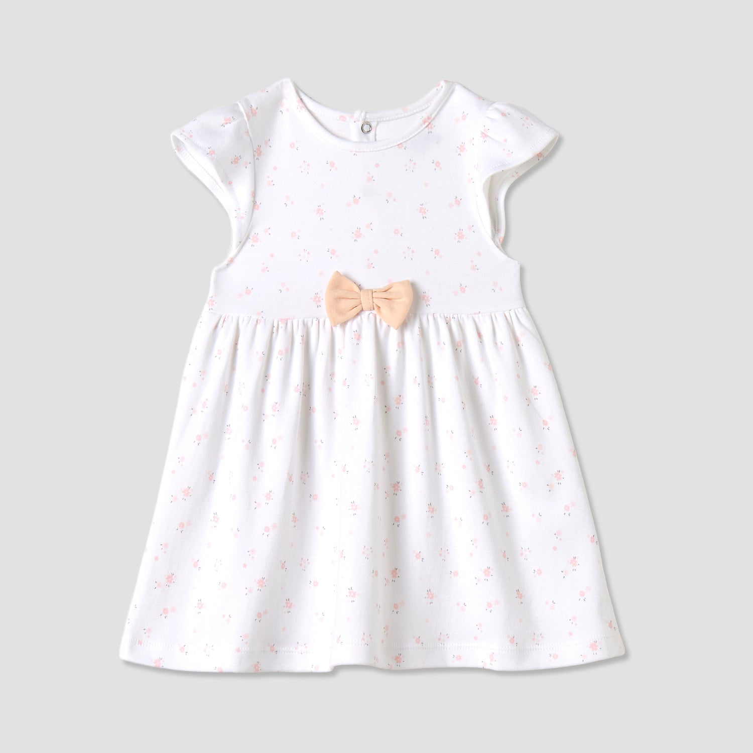 Juniors All-Over Floral Print A-line Dress with Bow Detail - White / 12-18 mths