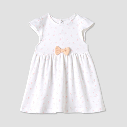Juniors All-Over Floral Print A-line Dress with Bow Detail - White / 12-18 mths