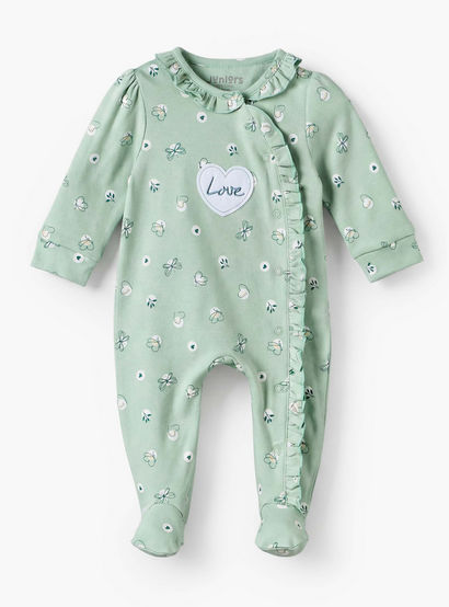 Juniors Cotton Round Neck Long Sleeves Sleepsuit with Ruffles-baby-girls-clothing-nightwear-sleepsuits-image-1