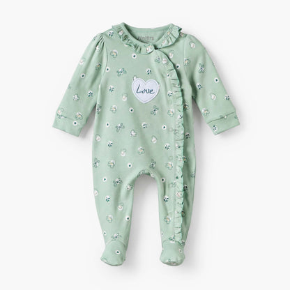 Juniors Cotton Round Neck Long Sleeves Sleepsuit with Ruffles - Green / 9-12 mths
