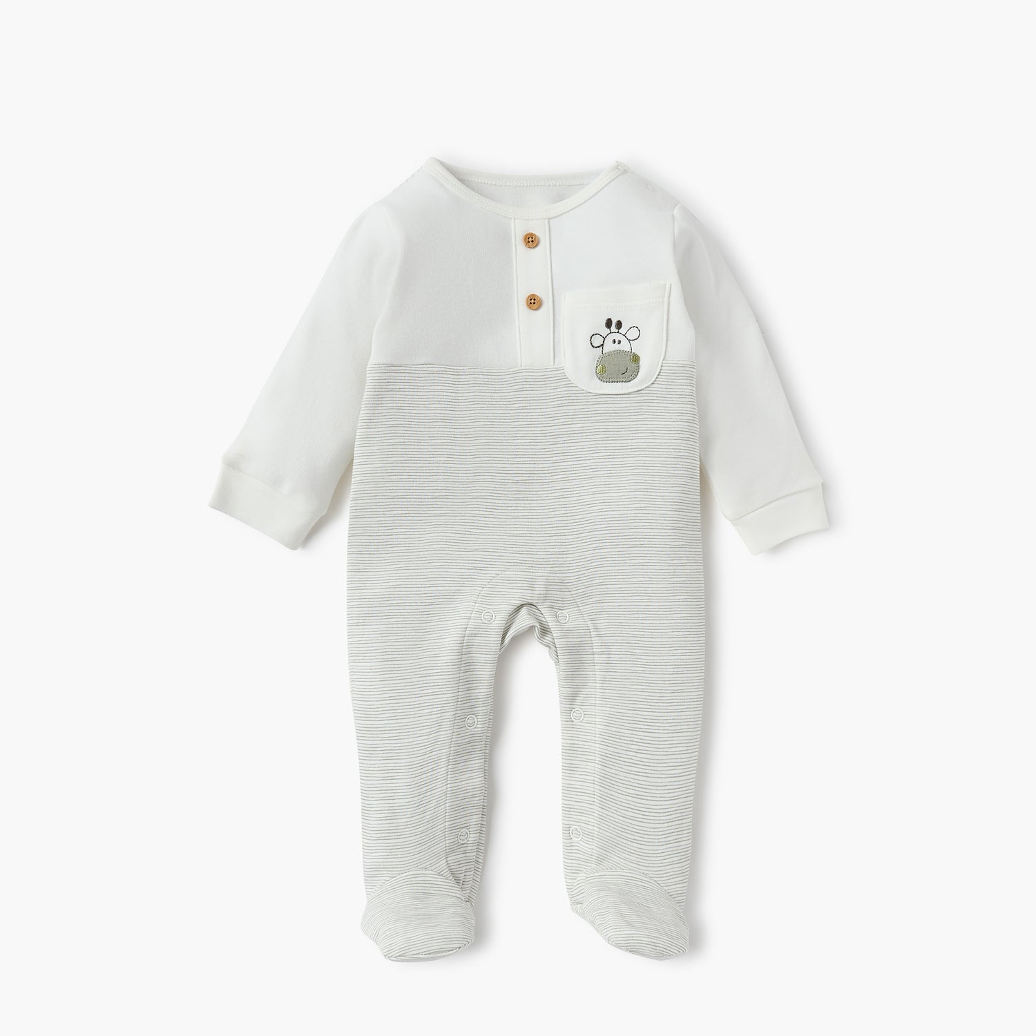 Juniors Striped Sleepsuit with Chest Pocket - Cream / 9-12 mths