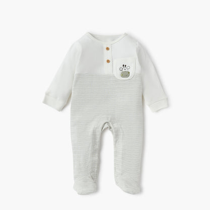 Juniors Striped Sleepsuit with Chest Pocket - Cream / 9-12 mths