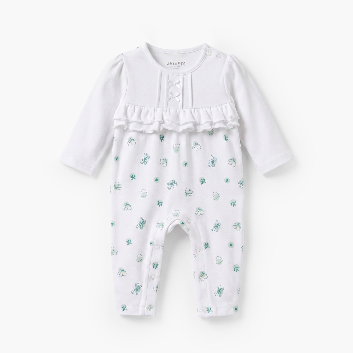 Juniors Cotton Round Neck Long Sleeves Sleepsuit with Bolero Overlay