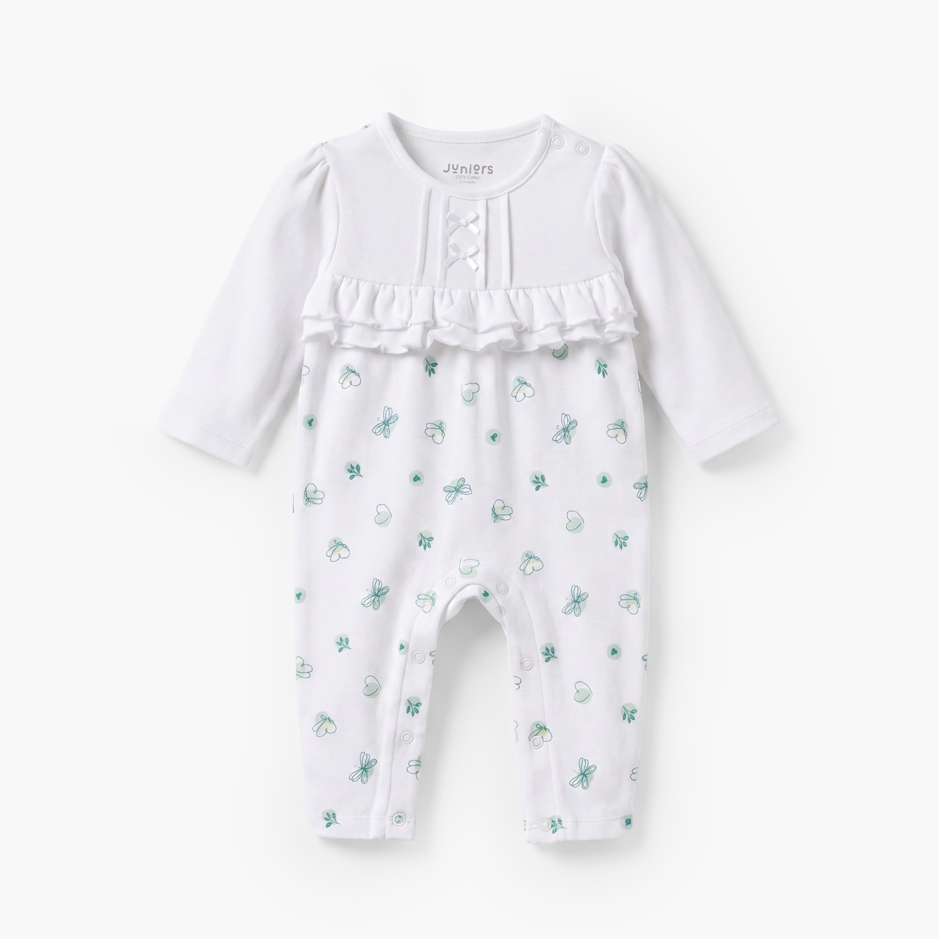 Juniors Cotton Round Neck Long Sleeves Sleepsuit with Bolero Overlay