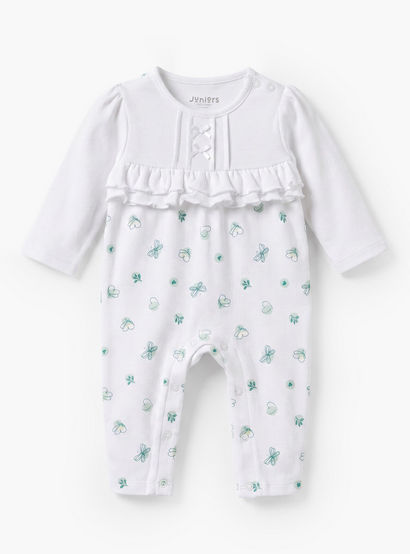 Juniors Cotton Round Neck Long Sleeves Sleepsuit with Ruffle Detail-baby-girls-clothing-nightwear-sleepsuits-image-1