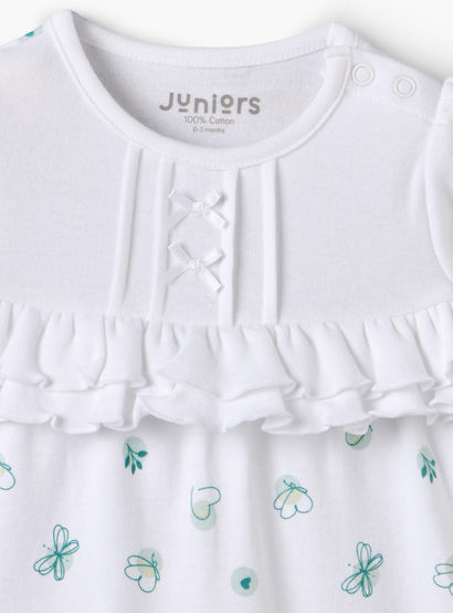 Juniors Cotton Round Neck Long Sleeves Sleepsuit with Ruffle Detail-baby-girls-clothing-nightwear-sleepsuits-image-3