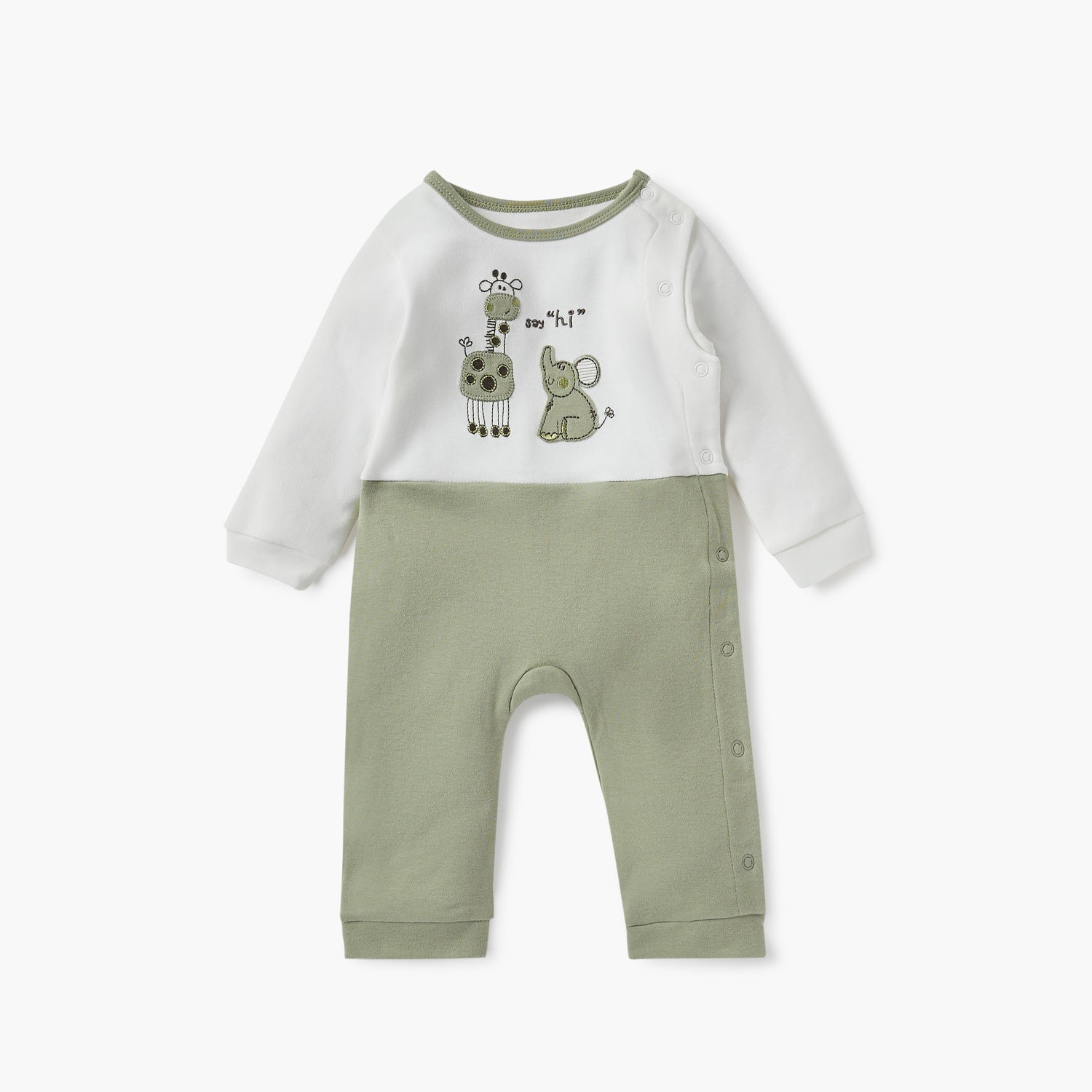 Juniors Animal Applique Sleepsuit with Side Button Closure - Green / 12-18 mths