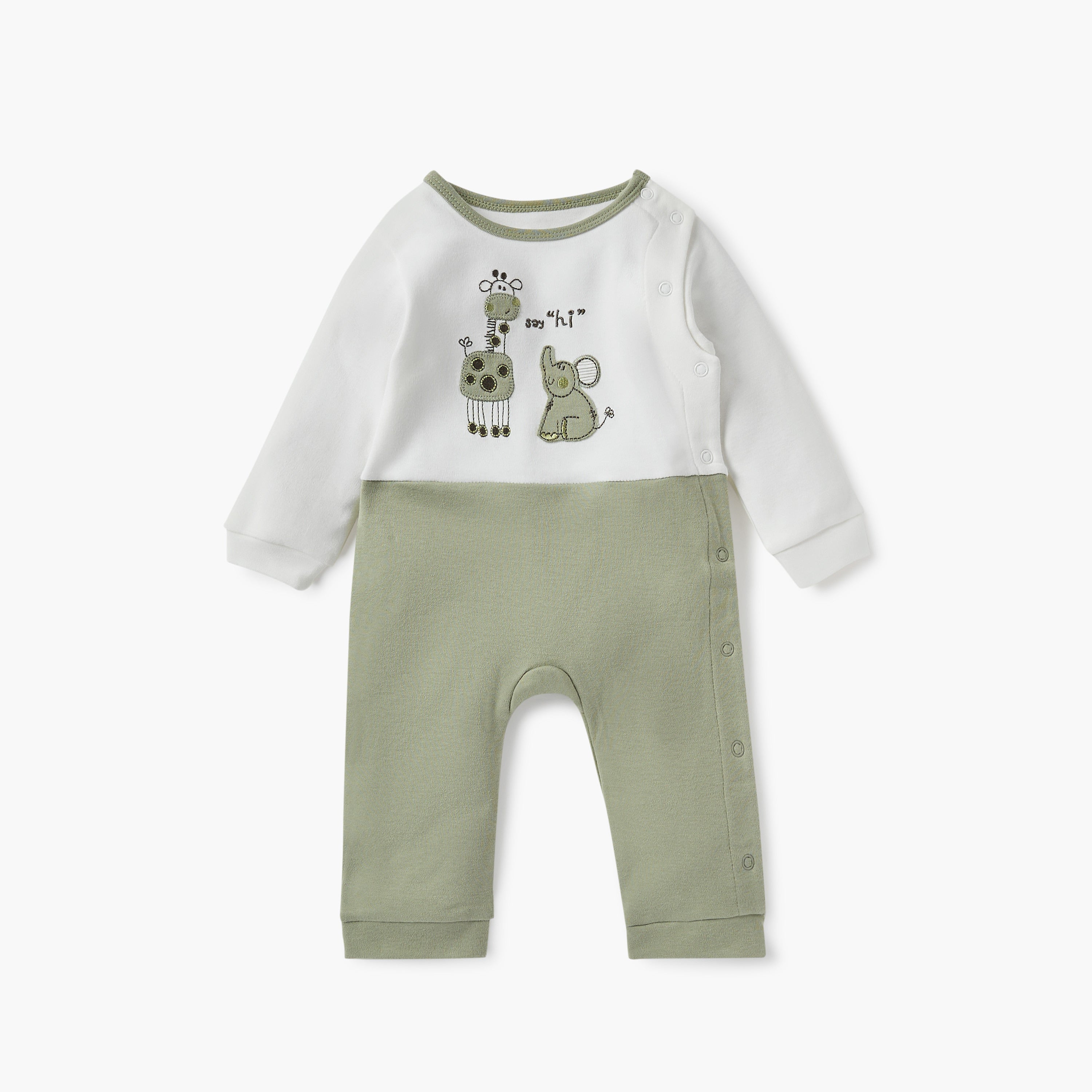 Juniors Animal Applique Sleepsuit with Side Button Closure - Green / 12-18 mths