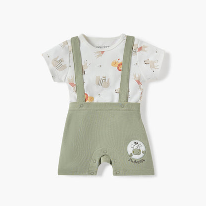Juniors Animal Print T-shirt and Dungaree Set - Green / 12-18 mths
