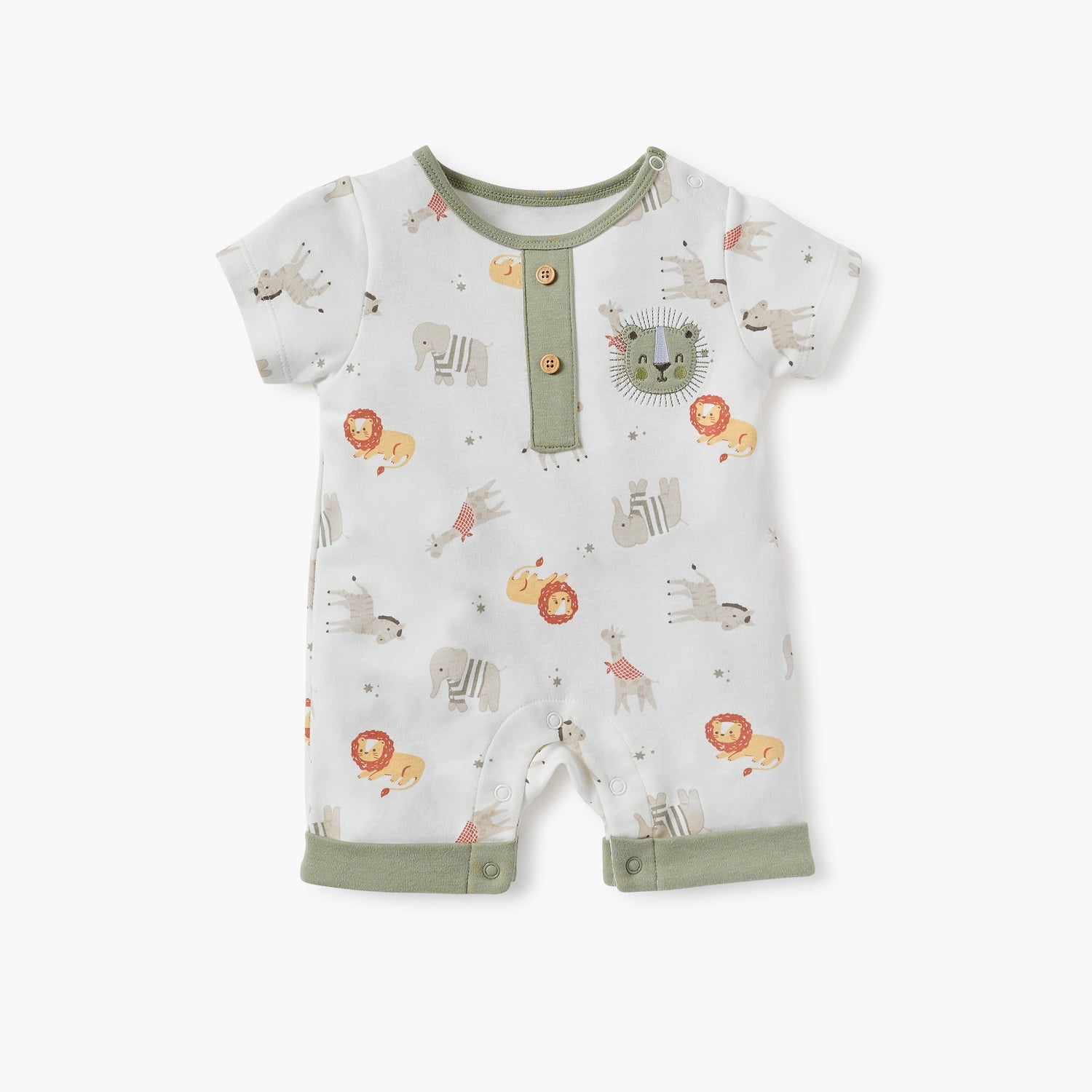 Juniors Animal Print Romper with Short Sleeves - Cream / 12-18 mths