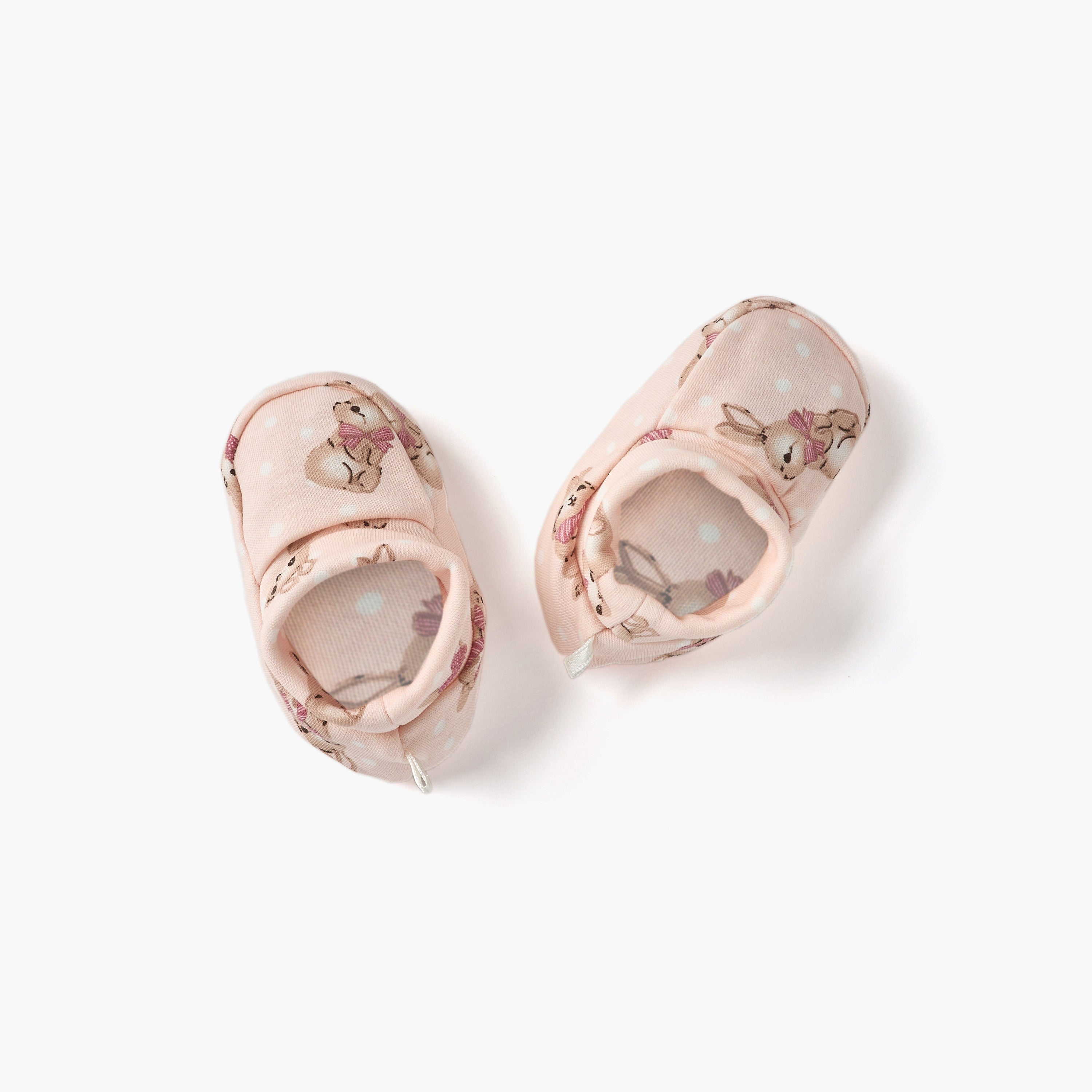 Juniors Bunny Print Booties - Pink / 0-6 mths