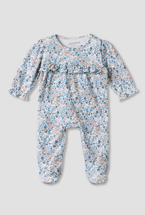 Juniors Cotton Round Neck Long Sleeves Sleepsuit with Floral Print