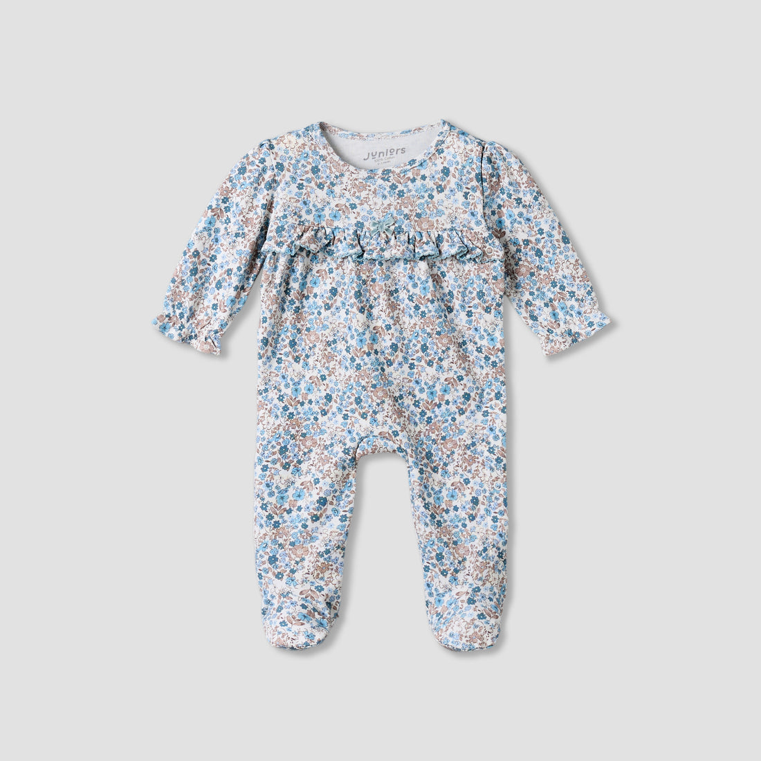 Juniors Cotton Round Neck Long Sleeves Sleepsuit with Floral Print - Blue / 9-12 mths