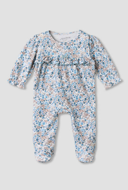 Juniors Cotton Round Neck Long Sleeves Sleepsuit with Floral Print