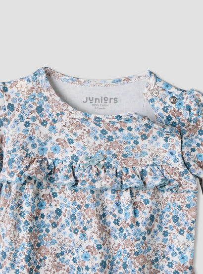 Juniors Cotton Round Neck Long Sleeves Sleepsuit with Floral Print-baby-girls-clothing-nightwear-sleepsuits-image-3