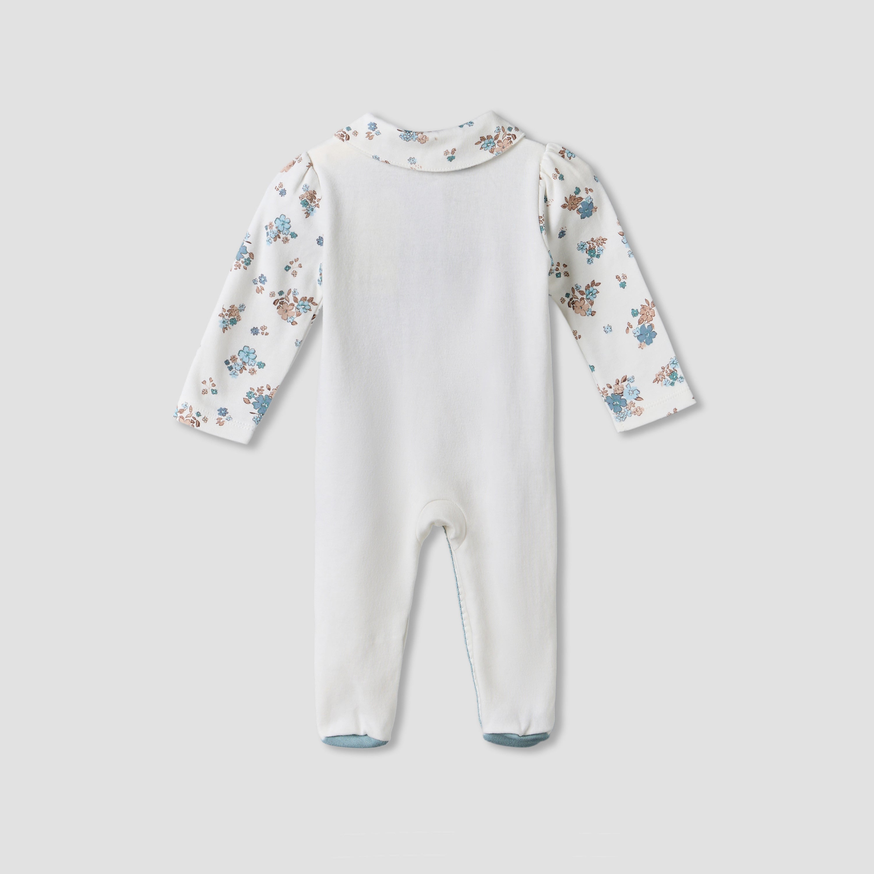 Juniors Cotton Collared Long Sleeves Sleepsuit with Floral Print