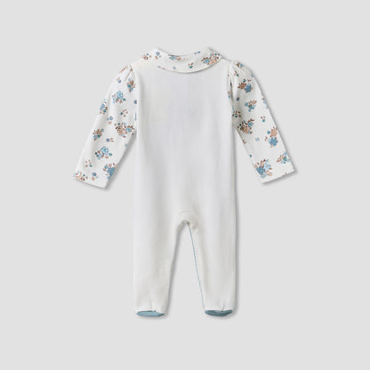 Juniors Cotton Collared Long Sleeves Sleepsuit with Floral Print