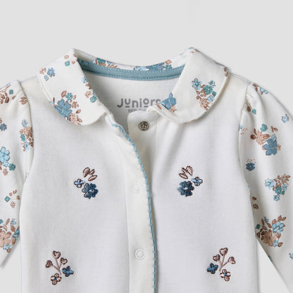 Juniors Cotton Collared Long Sleeves Sleepsuit with Floral Print