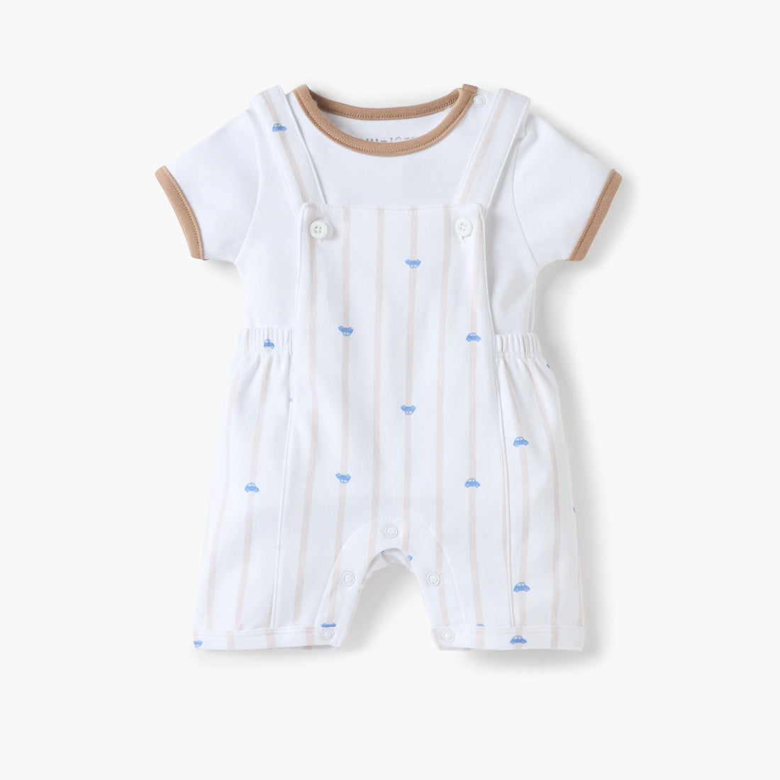 Juniors Car Print Dungaree and Solid T-shirt Set - White / 12-18 mths