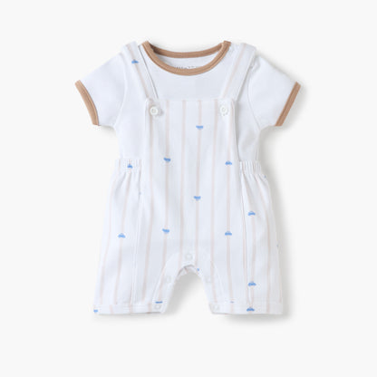 Juniors Car Print Dungaree and Solid T-shirt Set - White / 12-18 mths