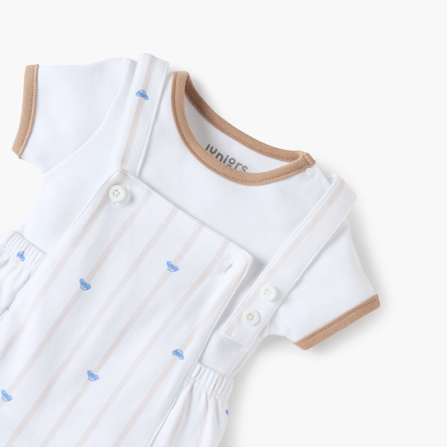Juniors Car Print Dungaree and Solid T-shirt Set