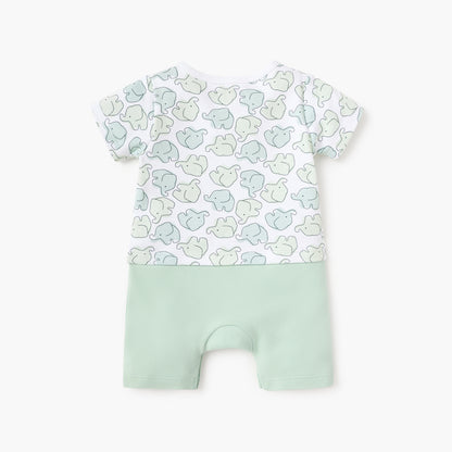 Juniors Elephant Print Romper with Short Sleeves and Snap Button Closure