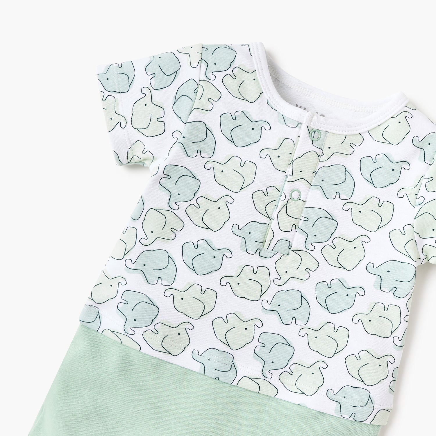 Juniors Elephant Print Romper with Short Sleeves and Snap Button Closure