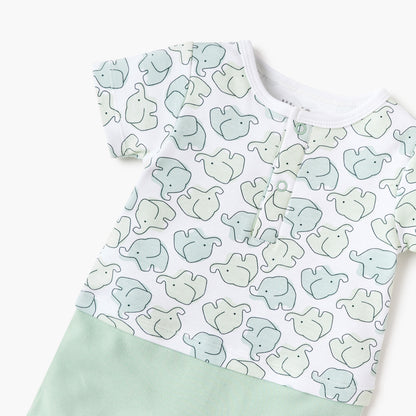 Juniors Elephant Print Romper with Short Sleeves and Snap Button Closure