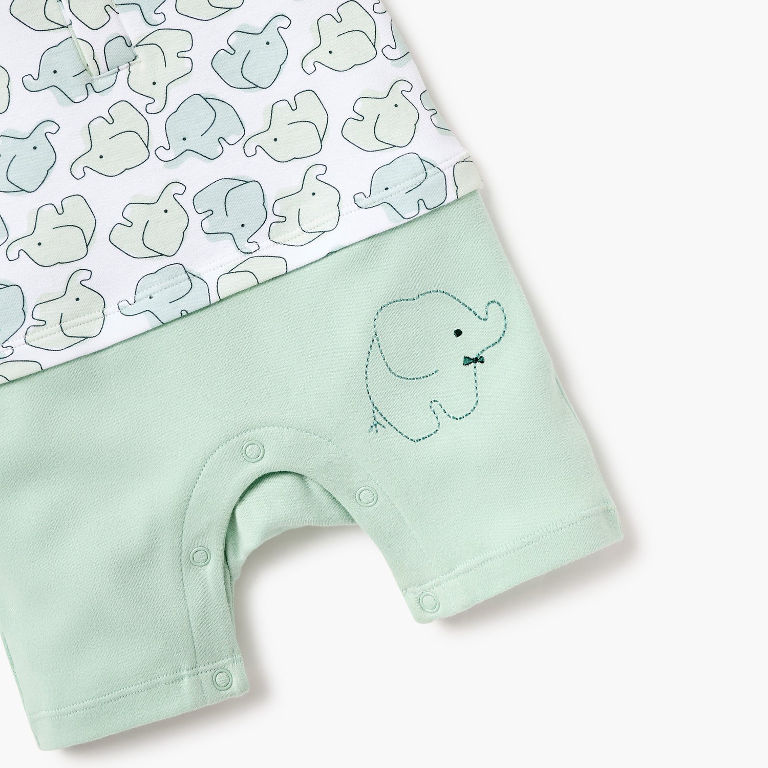 Juniors Elephant Print Romper with Short Sleeves and Snap Button Closure