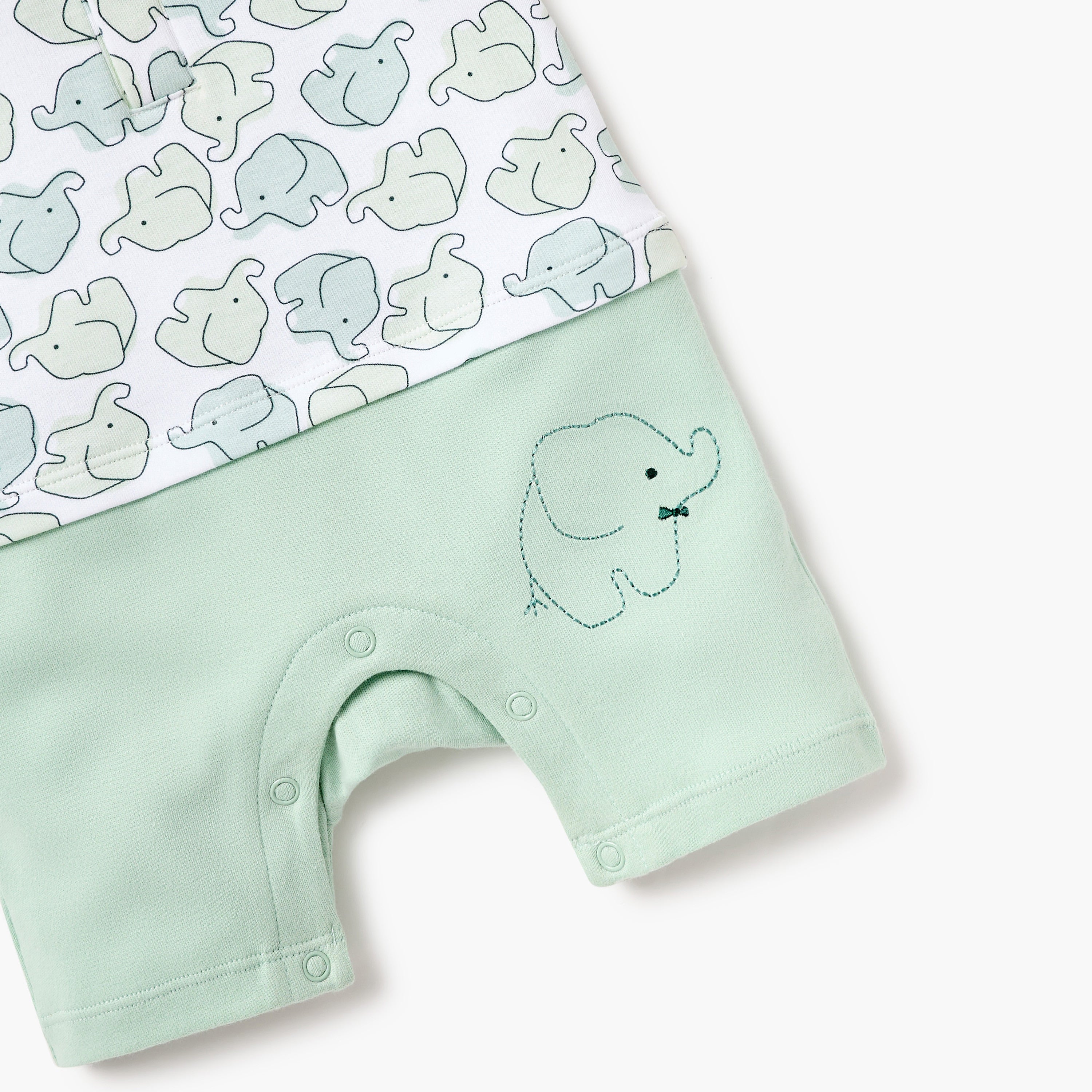 Juniors Elephant Print Romper with Short Sleeves and Snap Button Closure