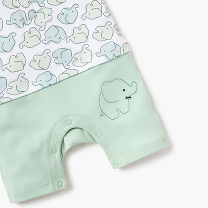 Juniors Elephant Print Romper with Short Sleeves and Snap Button Closure