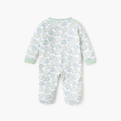 Juniors Elephant Print Closed Foot Sleepsuit with Long Sleeves and Snap Button Closure