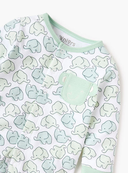 Juniors Elephant Print Closed Foot Sleepsuit with Long Sleeves and Snap Button Closure-baby-boys-clothing-nightwear-sleepsuits-image-3