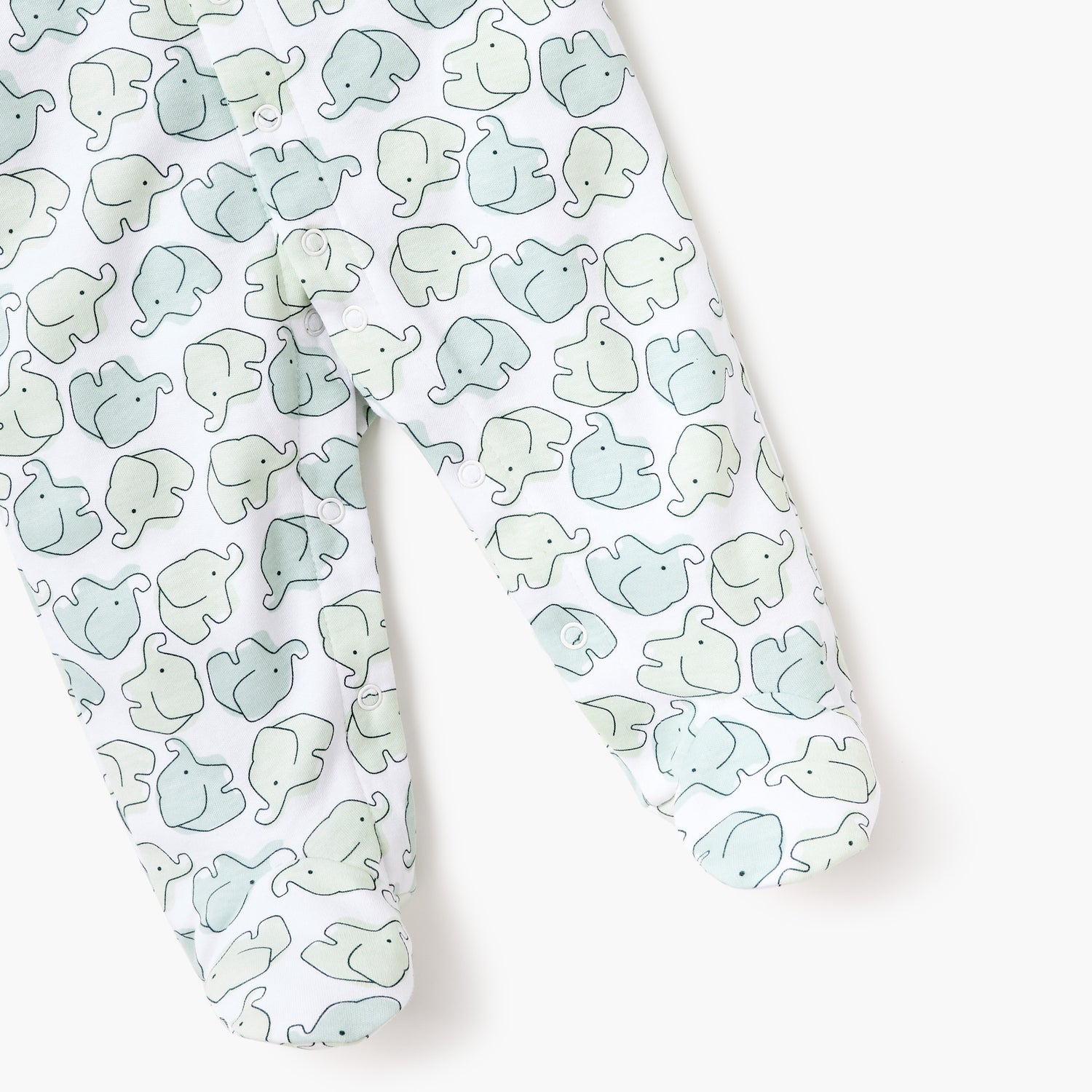 Juniors Elephant Print Closed Foot Sleepsuit with Long Sleeves and Snap Button Closure